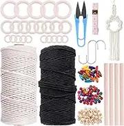 Cimeton 134Pcs DIY Macrame Kit Including Macrame Cord 109Yards x 3mm with Wooden Macrame Beads, Macrame Sticks and Hanging Hooks for Macrame Starter Hanging Plant DIY Craft Kits Adults Beginners