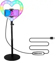 10 Inch Video Light Heart-Shaped Fill Light Dimmable USB Powered with Phone Holder Desktop Stretch Light Stand for Live Streaming Online Video Selfie Makeup Vlog Multicolor447 With Stretch Light Stand