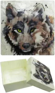 Capiz Shell Trinket Box, 3", Wolf