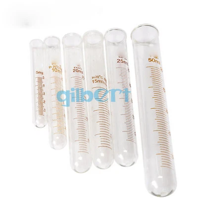 5pcs 2/5/10/15/20/25/50/50/100ml Test Tube Round Bottom with Scale Line Lab