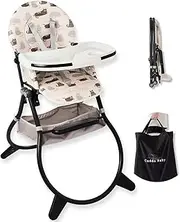 CuddoBaby Purrfect High Chair for Babies & Toddlers, Foldable Highchair with Weld-in-One Stable Base, 5-Point Harness, Large Adjustable Tray, Storage Bag, Waterproof PU Leather, Unisex - Friends