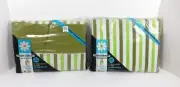NEW Vintage Double Sheet Set Flat Fitted No Iron Muslin Green White Stripe Retro