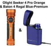 Olight Seeker 4 Pro Orange CW Flashlight & Baton 4 Regal Blue Premium Flashlight