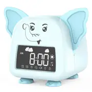 Kids Alarm Clock,Digital Alarm Clock for Kids Bedroom, Children's Sleep Trainer,Wake Up Light & Night Light Elephant Light Blue
