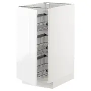 METOD base cabinet with wire baskets, white/Voxtorp high-gloss/white, 40x60x80 cm