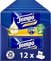 Tempo Soft & Sensitive Tissues Box – Mega Pack – 12 Boxes, 90 Tissues per Box – Paper Tissues with Almond Oil and Aloe Vera, Machine Washable