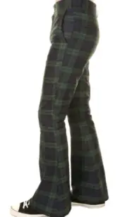 Run & Fly 70s vintage retro style bellbottom flared green/black tartan trousers