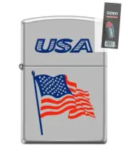 Zippo 201107 USA Flag Waving USA Chrome Lighter + FLINT PACK