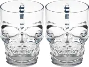 Circleware Skull Face Beer Mug Drinking Glasses with Handle, Set of 2, Heavy ...