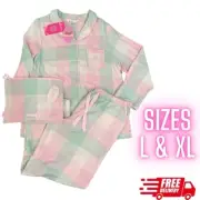 RRP $139.00 NEW WITH TAGS Peter Alexander Pastel Check Flannelette Pj Set L XL