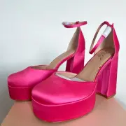 Giada Hot Pink Badgley Mischka Platform Chunky Heel Square Toe Pumps Ankle Strap