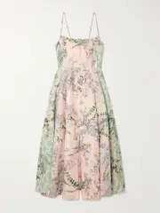 [Camilla] Camilla - Embellished Floral-print Linen And Silk-blend Midi Dress - Pink - small small Pink