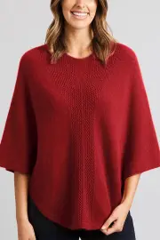 Cressy Merino Possum Poncho, Tango Red