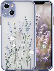 Beownest Clear Case for iPhone 13 Slim Frosted PC Back 3D Floral Soft TPU Bumper Silicone Protective Shockproof Case for Girls Women -Purple