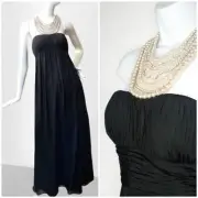 Aidan Mattox Pearl Collar Silk Halter Evening Gown NWT