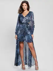 GUESS Eco Blue Long Sleeve Farrah Dress Size: Small, Polyester