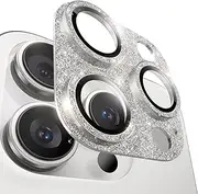 2 Pack for iPhone 15 Pro/15 Pro Max Camera Lens Protector, Bling Camera Cover Fit for iPhone 15 Pro/15 Pro Max, 9H Tempered Glass, Keep Original Shooting, Anti-Scratch & HD Clear, Silver