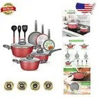 12-Piece Induction-Ready Cookware Set with Elegant Ridge-Line Design in Red