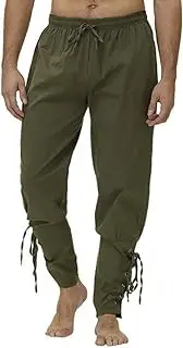 [HongYunoH] Men's Medieval Renaissance Pirate Trousers Vintage Eyelet Laceup Pants Stage Performance Costume