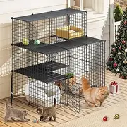 YITAHOME Outdoor Large Cat Cage Enclosure with Balcony, Detachable Indoor 3-Tier Metal Wire Kennels for 1-3 Cats, DIY Cat Kennels Crate Playpen Catio with Stairs for Outdoor Use