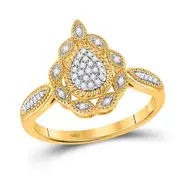 10k Yellow Gold Round Diamond Teardrop Cluster Ring 1/8 Cttw