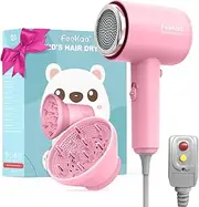 [feekaa] Kids Hair Dryer, Portable Mini Blow Dryer with Diffuser, Quiet Small Hair Dryer for Children, Compact Kids Hairdryer with DIY Stickers Lightweight, Boy & Girl Birthday Gift, Pink