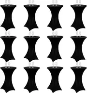 12 Pack 32 x 43 Inches Highboy Spandex Cocktail Table Cover, Round Cocktail Tablecloth Stretch Fitted High Top Tablecloth for Round Bottom Table Bar Pub Wedding Party Banquet Birthday Supplies (Black)
