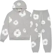 [Generisch] DT Jogging Suit with Cotton Wreath for Men, 2-Piece DT Tracksuit with Hoodie and Jogging Bottoms, Y2K Hip Hop Streetwear with Kapok Print Fashion Unisex Velvet Lining Foam Print Tracksuit