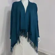 Chico's SZ 3 XL 14 16 Teal Blue Knit Cardigan Sweater Jacket Top Fringe NEW