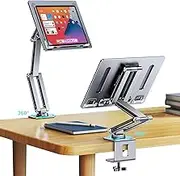 OATSBASF Tablet Stand, iPad Holder for Desk Mount, Portable Monitor Stand, Rotatable 360 Degrees, Desktop Reading Mount for Computer, iPad, Cookbooks, Recipes