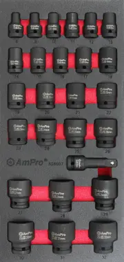 Ampro 1/2" Drive Metric Impact Socket Set 26 Piece AS6607