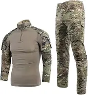 [YUSHOW] Airsoft Camouflage Suit Men's Paintball Combat Shirt Tactical Trousers Long Sleeve with 1/4 Zip Military Suit Outdoor Camouflage Hunting Clothing BDU