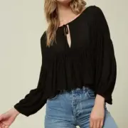 NWT O'Neill Rosie Peasant Keyhole Top Black Small