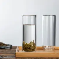 在飛比找樂天市場購物網優惠-家用直身雙層玻璃水杯高款耐熱泡茶杯子透明水具套裝辦公室玻璃杯