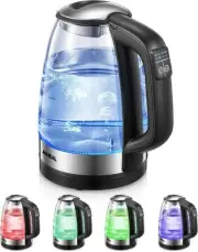 Electric Kettle, Glass Kettle Temperature Control With 5 Colors LED Lights Va...