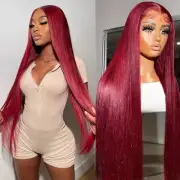 99J Burgundy Lace Front Wigs Human Hair 13x4 Straight Lace Frontal Wigs Human...