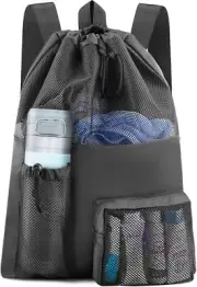 Mesh Beach Backpack Bag, Swim Bag for Swimmers,Waterproof Mesh Drawstring Bag