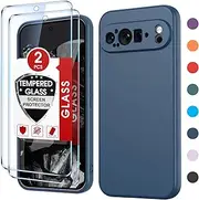 [LeYi] for Google Pixel-9-Pro-XL Case 6.8inch: ( / ) with 2PCS Tempered Glass Screen Protector, Silicone Cover Shockproof, Slim Soft Funda para Case for Pixel 9 Pro XL, Blue