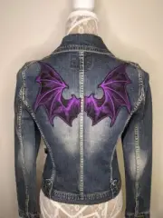 HANDMADE Purple Bat Wings Iron On Patches - Pair Devil Demon Wings MADE TO ORDER