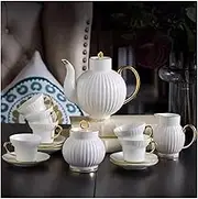 Water Carafe 15-Piece Simple European Style Gold Edge Bone China Coffee Cup and Saucer Modern teapot and Tea Cup Set Beverage Serveware