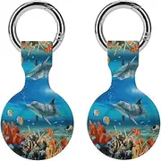 2PCS for Dolphins Blue Air Tag Holder Case Waterproof & Shockproof Anti-Scratch Protective Air Tag Cover with Keychain Ring Silicone Tags Holders for Luggage, Backpack, Keys, Pet