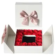 NNEOBA Romantic White Soap Rose Flower Box - 16 Roses Double Door Proposal Set