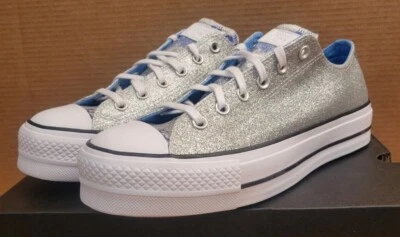 Converse Women's CTAS Lift Ox - Hybrid Shine 10.5 Silver/Blue/White 571674C
