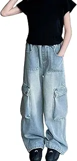 [Generic] School Uniforms for Girl Summer and Autumn New Models for Middle and Large Children Retro Wide Leg Straight Pants Trendy Loose Casual Denim Trousers Girls Basketball Warm up Pants