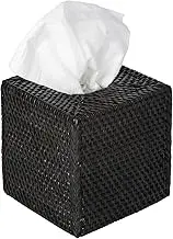 Loma Square Rattan Tissue Box Cover (Solid Black)