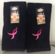Susan G. Komen For The Cure Bowling Towel, Black with Pink Ribbon, Set of 2