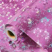 MAMUNU Pink Holographic Wrapping Paper Roll - Shiny Metallic Iridescent Butterfly Foil Design - Pink Purple Gift Wrap Paper for Birthday Wedding Baby Shower Valentine's Day Christmas - 17Inch×33Feet