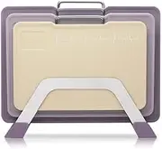Plastic Cutting Boards with Grinding Area and Measurement, Cutting Boards for Kitchen Dishwasher Safe, Chopping Board Set of 3 with Holder, Non-Slip Design, Stainless Steel Handle, Purple