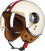 Street Adults Helmet Vintage Open Motorcycle Half Helmet with Visor, Touring Helmets ECE Approved for Men Women Scooter Retro Helmet F,L=57-58CM