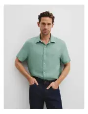 [Country Road] Regular Fit Organically Grown Delave Linen Short Sleeve Shirt in Aloe